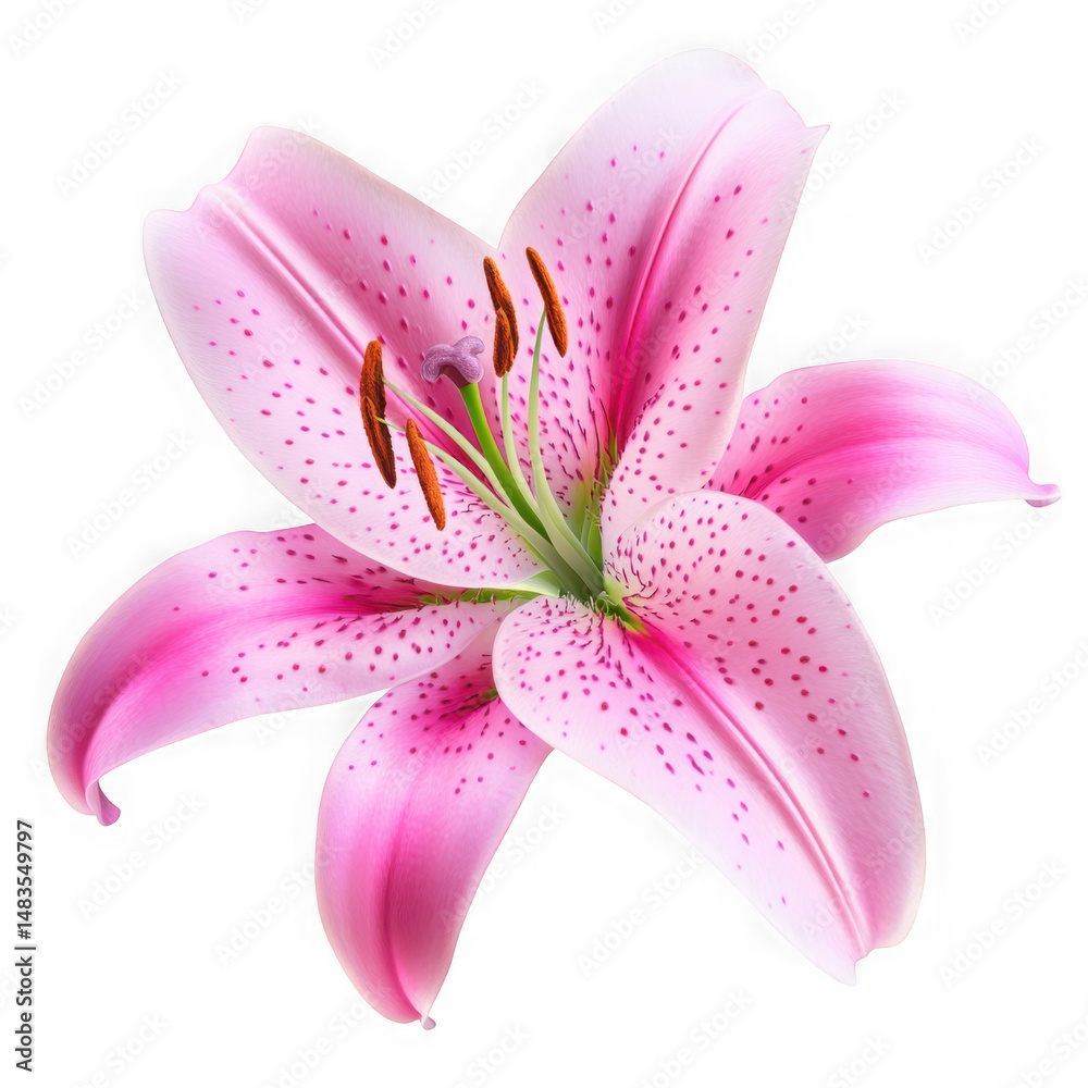 Naklejka premium Pink lily flower closeup illustration on white background on transparent background