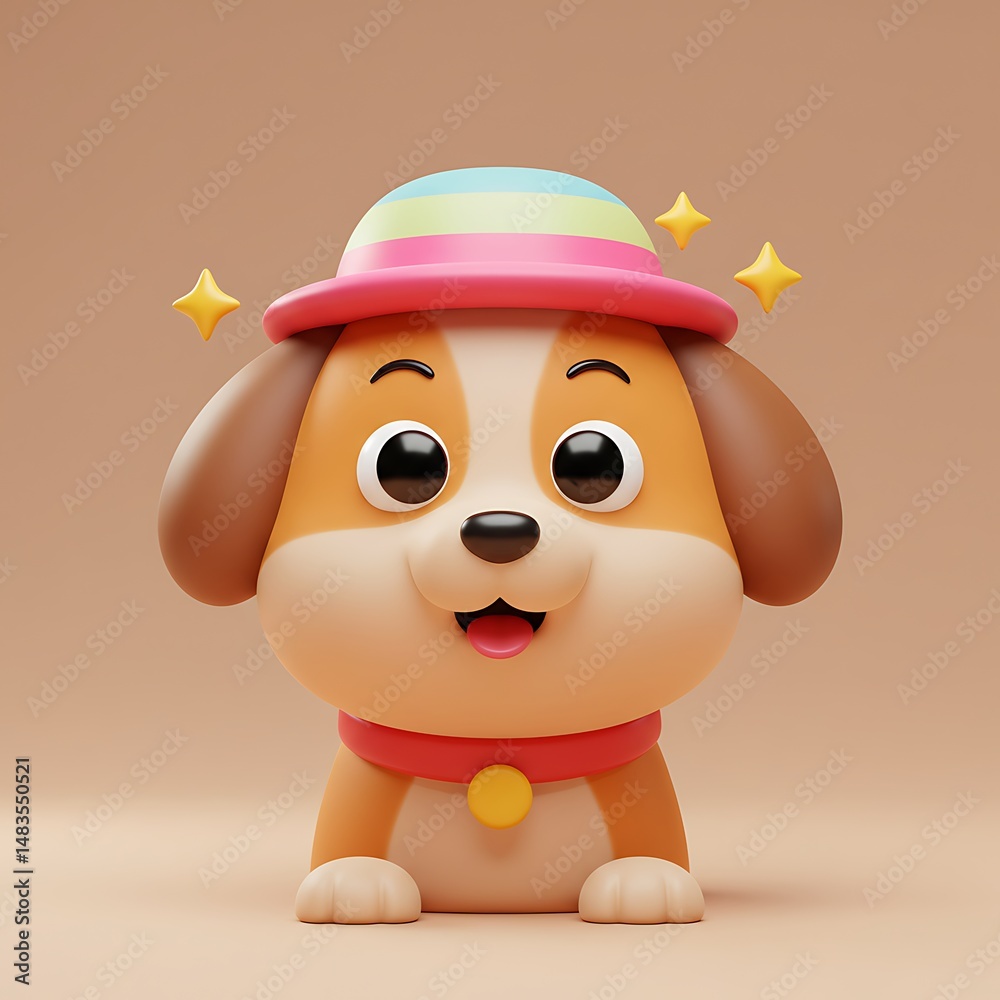 Fototapeta premium Adorable 3D Puppy: Summer Hat, Warm Hues