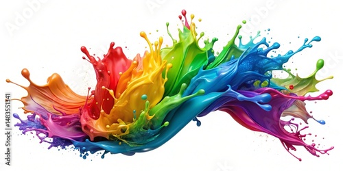Colorful paint splashes in a dynamic artistic burst on a clean white background