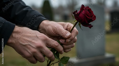 A Wilted Rose at a Gravesite: A poignant moment of remembrance and grief.
