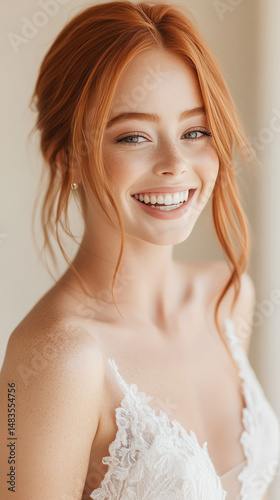 Young bride smiling during candid moment in natural light   photo