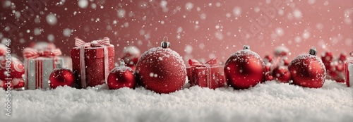 Decorations and Gifts Create a Festive Atmosphere in a Snowy Winter Wonderland