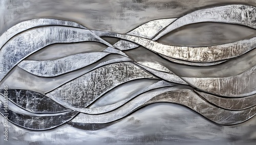 Silver waves create an elegant abstract design in a modern art piece with textured elements