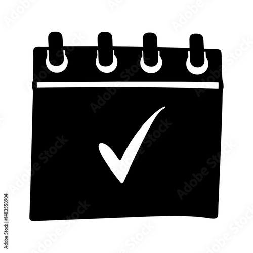 Black and white illustration of a calendar page with a checkmark indicating a completed task or appointment