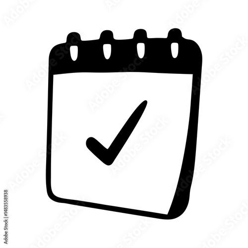 Handdrawn Calendar Icon with Check Mark Representing Completed Task or Appointment