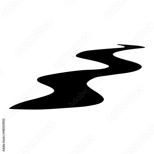Abstract Black Silhouette of a Winding River or Creek Path Illustration