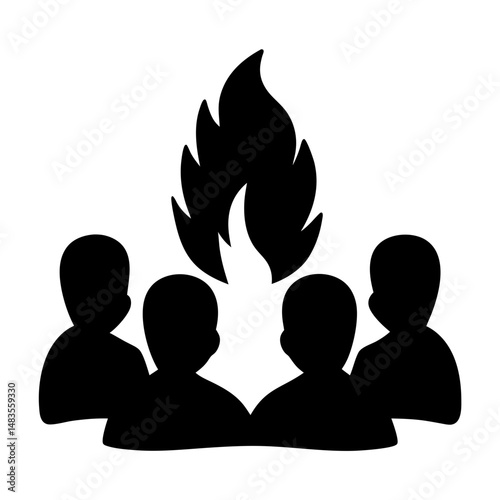 Group of People Gathered Around a Burning Flame Symbol of Unity Passion and Shared Experience