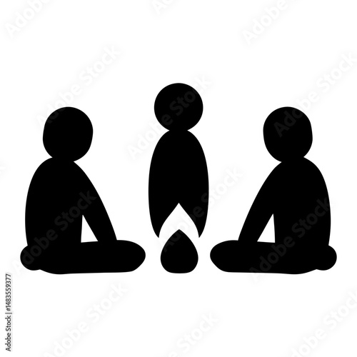 Three People Sitting Around a Campfire Friends Gathering in the Wilderness Nighttime Storytelling