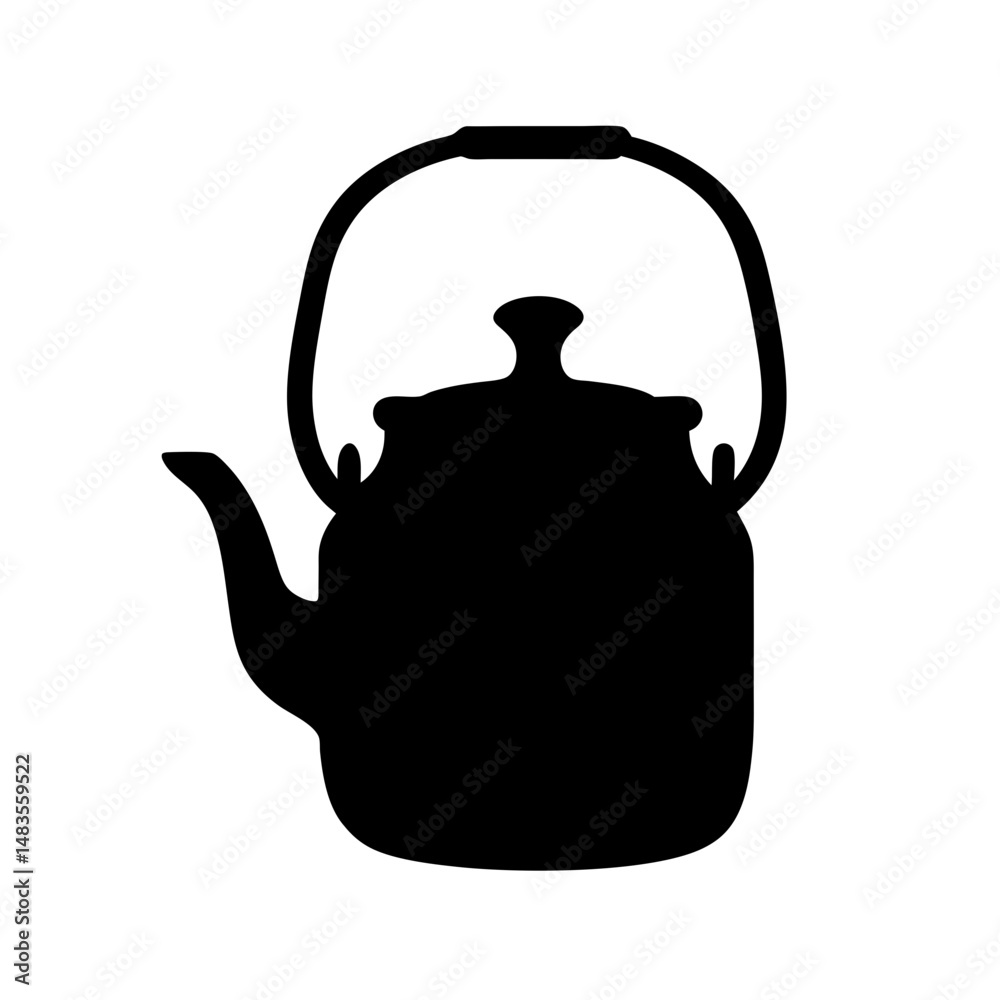 Obraz premium Simple Black Silhouette of a Vintage Kettle for Boiling Water