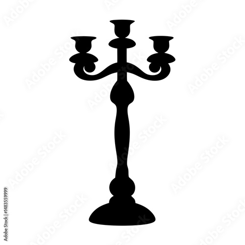 Elegant ThreeArmed Candelabra Silhouette Black and White Candle Holder Image