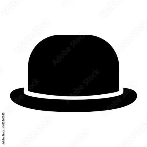 Classic Black Bowler Hat Icon Illustration Simple Design Graphic Image