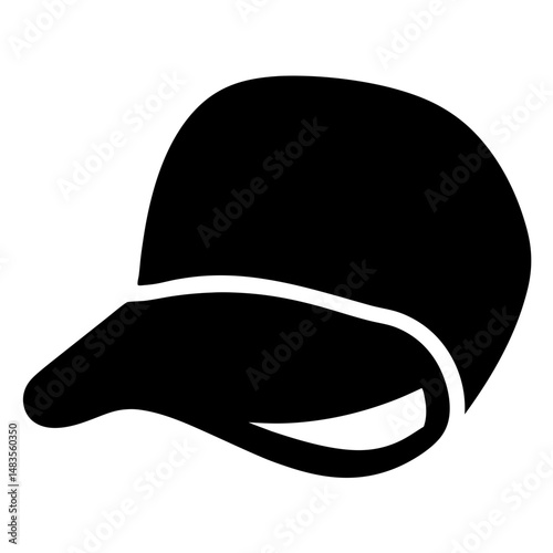 A simple black and white image of a baseball cap a headwear fashion accessory