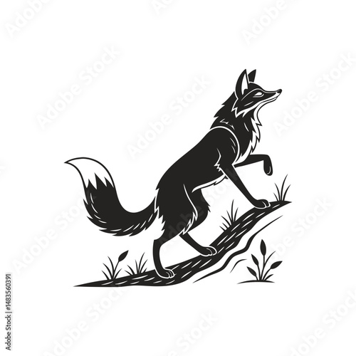 black adventure fox silhouette vector