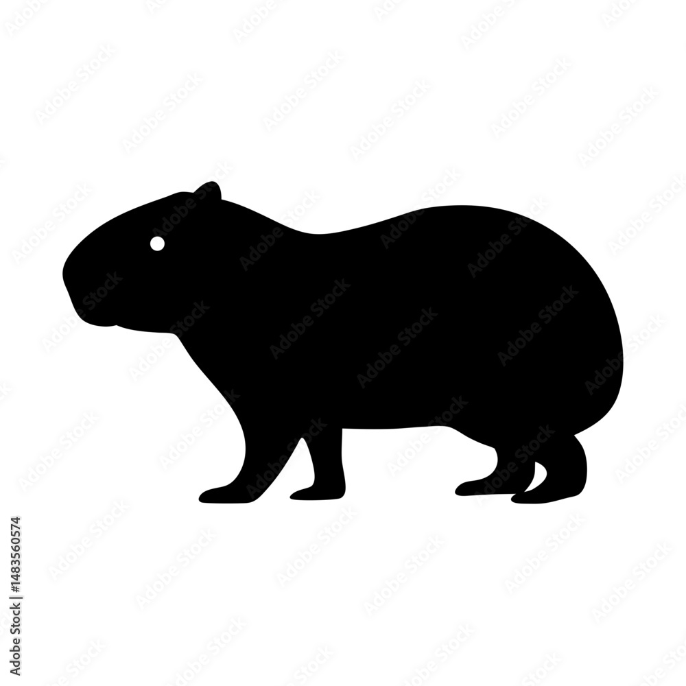 Obraz premium Black Silhouette of a Capybara Standing on White Background Simple Clipart Illustration