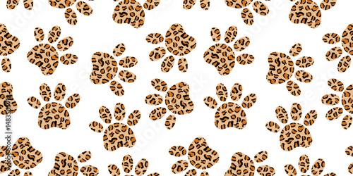 seamless leopard paw print pattern on white background – cute animal footprint vector for pet apparel, nursery fabric, textile, wallpaper and digital design