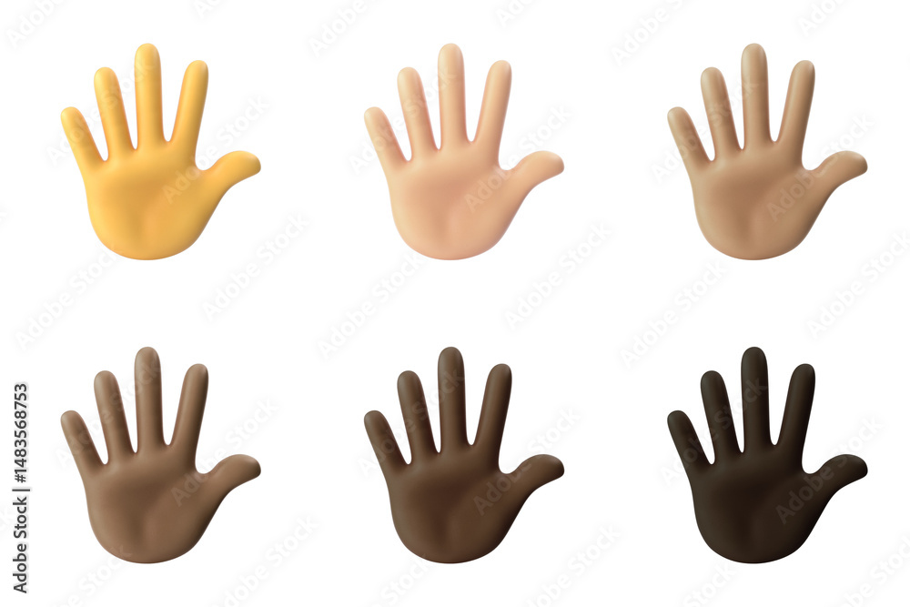 Hand with Fingers Splayed emoji in various skin tones isolated on transparent background Hand with Fingers Splayed emoji in various skin tones isolated on transparent background