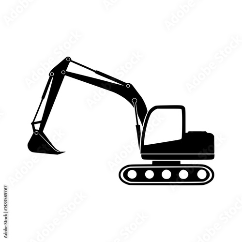Silhouette of Excavator on White Background for Construction Industry, Earthmoving Equipment Icon, Civil Engineering, Mining Operations, Heavy Machinery Graphics, Logo Design, Infographic Use