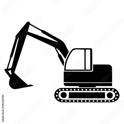 Silhouette of Excavator on White Background for Construction Industry, Earthmoving Equipment Icon, Civil Engineering, Mining Operations, Heavy Machinery Graphics, Logo Design, Infographic Use