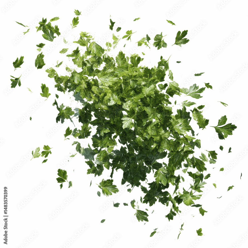 Fototapeta premium Exploding Parsley Fresh Herb Burst on Magenta Transparent background