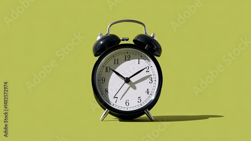 Vintage alarm clock on green background for time concept