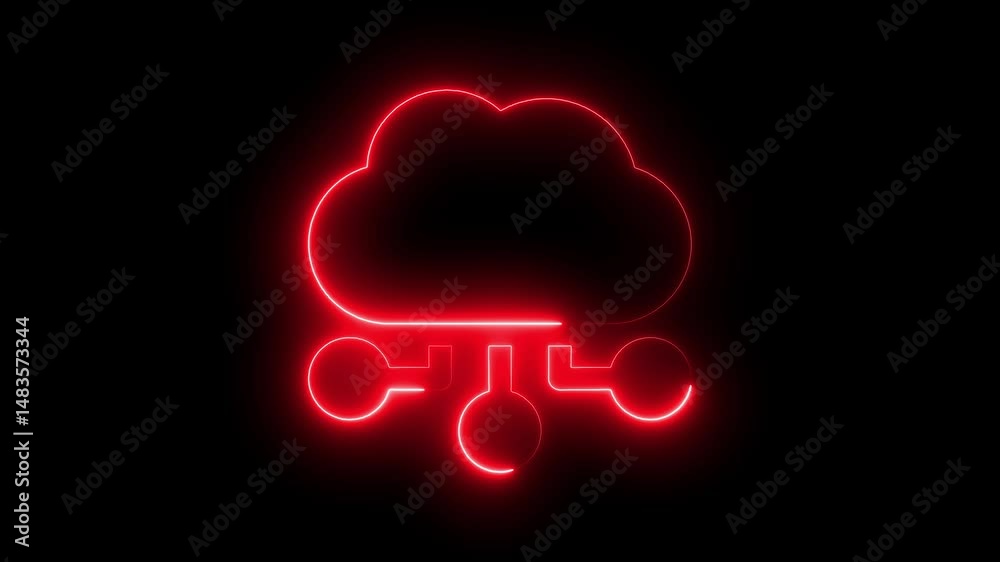 Glowing neon cloud computing icon isolated on black background. HD Video motion graphic animation flickering neon cloud storage network conception from a plurality of hosts and communications 4K