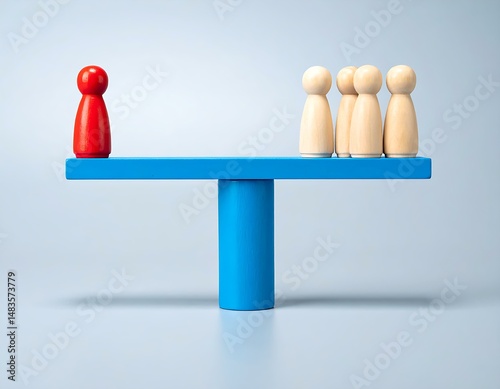 Individual vs Group Wooden Peg Balance Seesaw Concept photo
