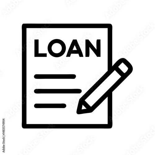 Loan Application Form Icon – Document with Pen for Financial Request:
Icon of a loan application form with a pen, symbolizing financial requests, loan approvals, and business or personal finance paper