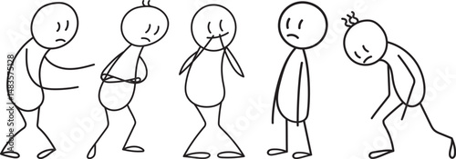 upset people, sad, no strength stick figures, vector