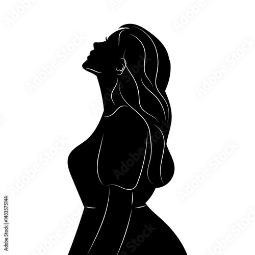 portrait woman looking up silhouette, vector