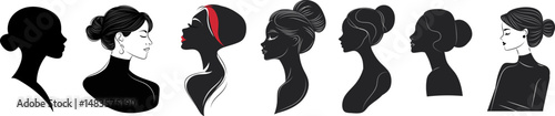 set of silhouettes portraits of elegant women, collection, vector