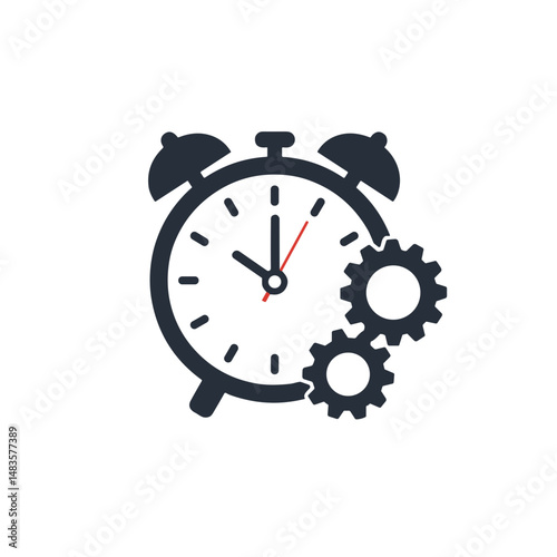 Alarm clock with gears representing time management concept  