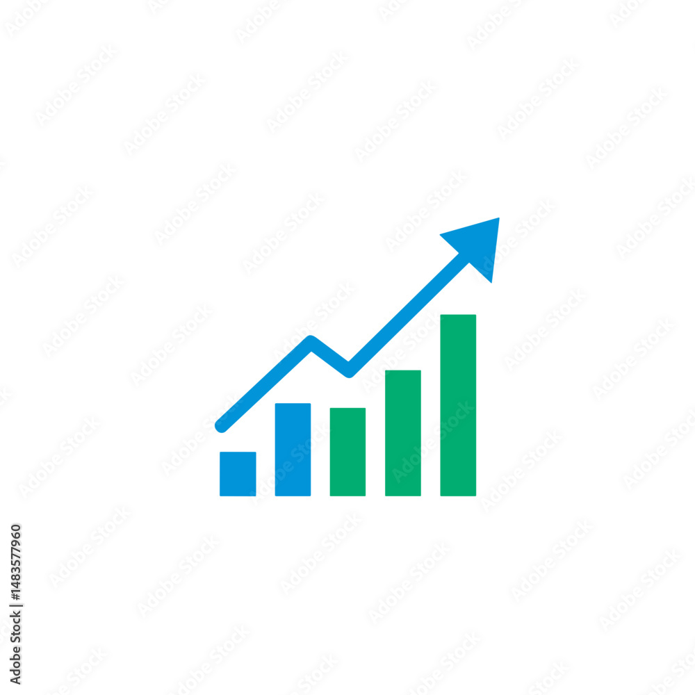 Growth chart with ascending bars in blue and green colors Growth chart with ascending bars in blue and green colors