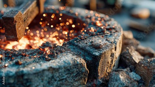 Wallpaper Mural Fiery blacksmith scene with a stone anvil and molten sparks flying from a heavy strike Torontodigital.ca