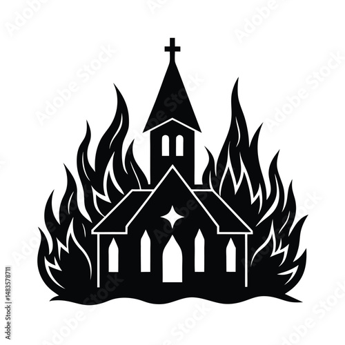 flames above a church