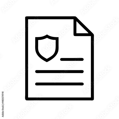 Insurance Policy Document Icon – Shield for Security Protection:
Icon of a document with a shield, representing insurance policies, security, legal protection, and financial safety.