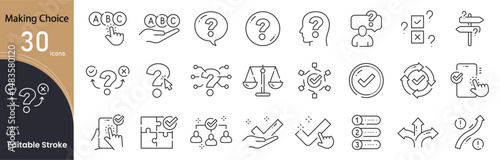 Making Choice related icon collections. Containing Choice, Decision, Option, Select, Pick, Preference, Selection, Vote, Alternative, and Decision-Making icons. Editable Stroke . Outline icons.