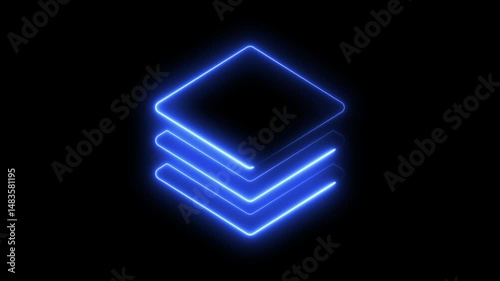 Neon glowing Levels hierarchy. Multi-layered composition. Transition alpha video. Motion graphic  Animated neon layers purple icon. Organized elements line animation.