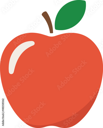 Flat Vector Red Apple Icon with Leaf illustration – Minimal Fruit Illustration Isolated on White Background
