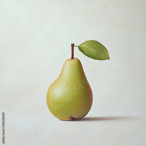 Wallpaper Mural Fresh pear fruit still life with leaf detail on a neutral background creating a calming minimalist visual. Torontodigital.ca