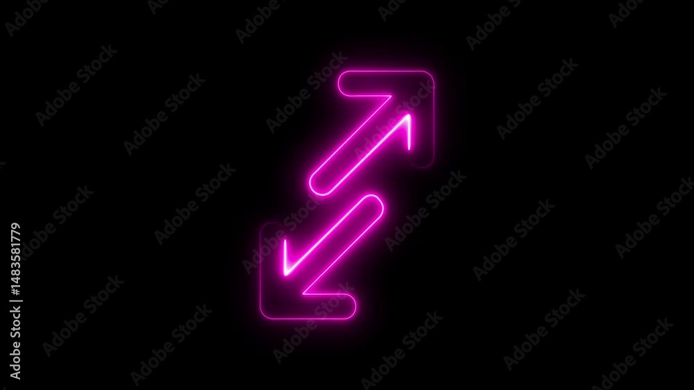 Abstract double arrow icon with left and right side animation. digital technology blue neon motion graphic loop. on a black background double arrow animation .
