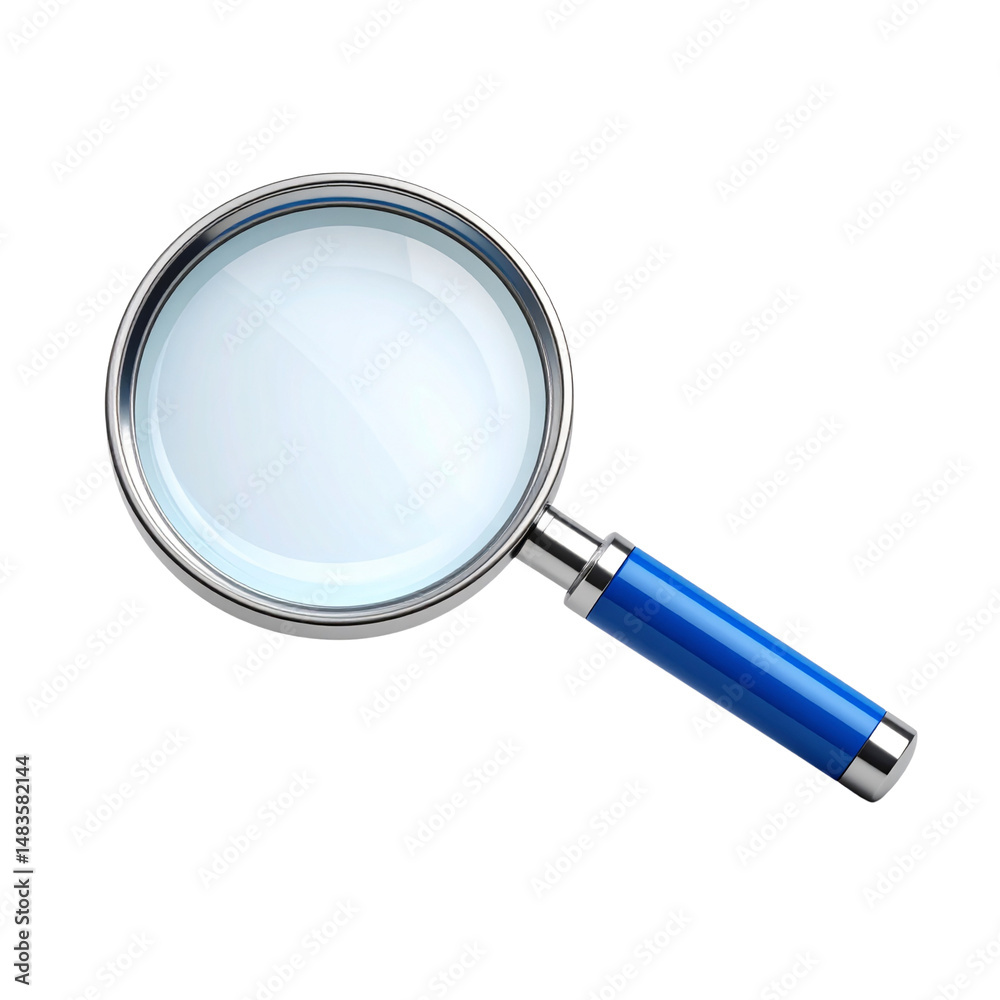 Modern Sleek Magnifier Tool with Blue Accents, Minimalist Style, Isolated PNG Modern Sleek Magnifier Tool with Blue Accents, Minimalist Style, Isolated PNG