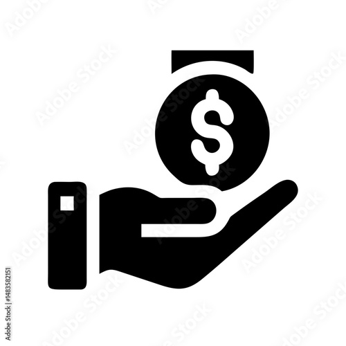 Donate Money Icon – Hand Receiving or Giving Coin:
Minimal icon of a hand holding or receiving a coin, symbolizing donations, financial aid, charity, and support.