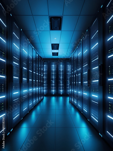 Modern Data Center. Illuminated Cloud Infrastructure and Digital Connectivity.