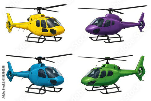 Four Colorful Helicopters Illustration 