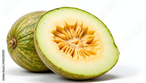 a high resolution, photorealistic whole honeydew melon isolated on a clean white background