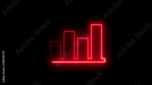 Glowing neon business growth graph chart animation. Success , profit, growth concept