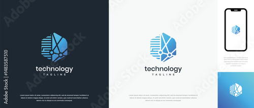 Technology hexagon logo design. Technology connection hexagon logo template. Technology logo symbol icon