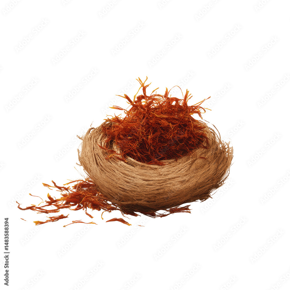 Fototapeta premium Dried Red Seaweed in a Hemp Nest on Green Screen