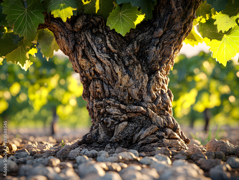 Obraz premium vineyard soil pebbles grapevine trunk