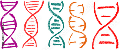DNA Symbol Crayon Chalk Drawing Vector Set